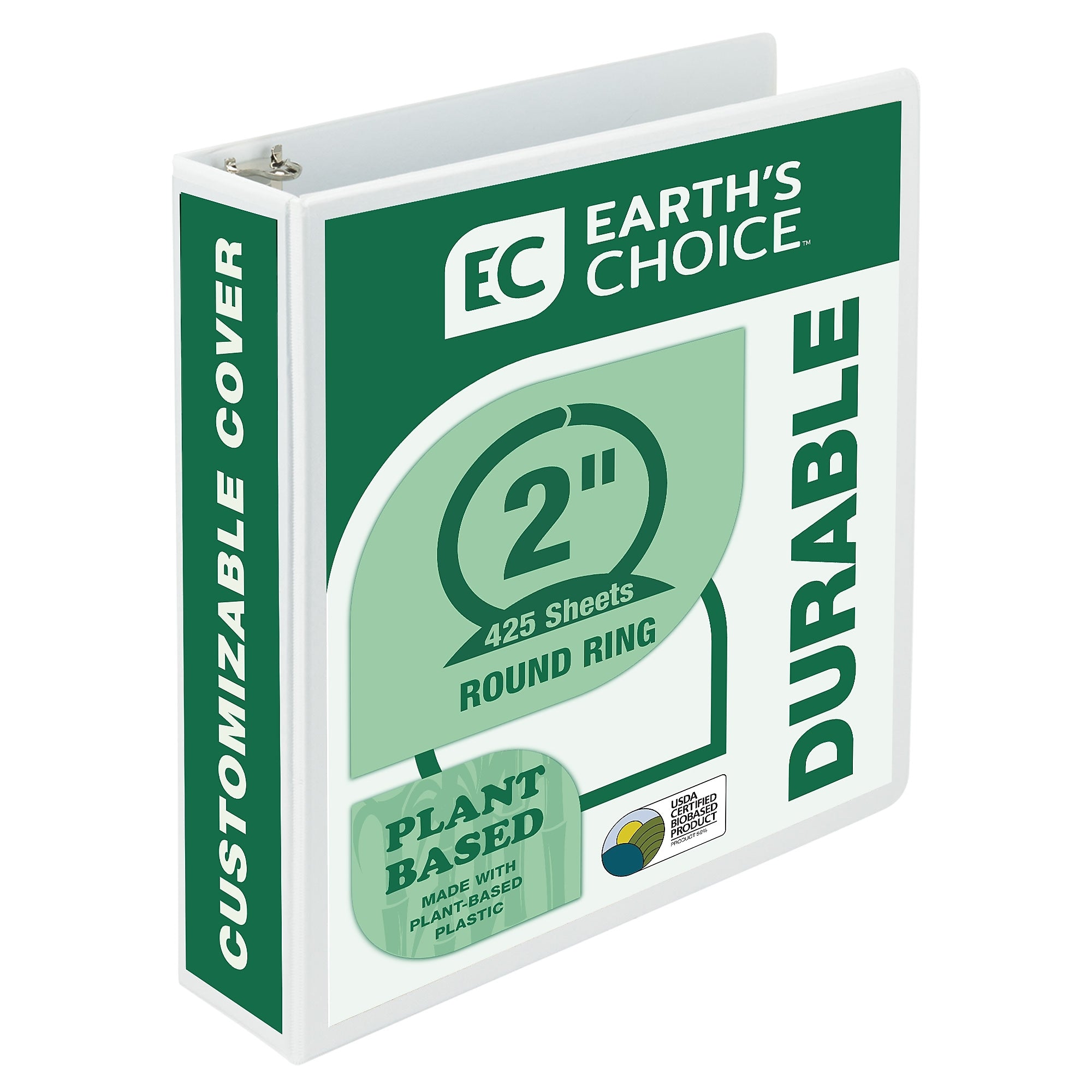 Samsill Earth's Choice Plant-Based Durable 2" View Binder,3-Ring , Made in USA, White (18967)