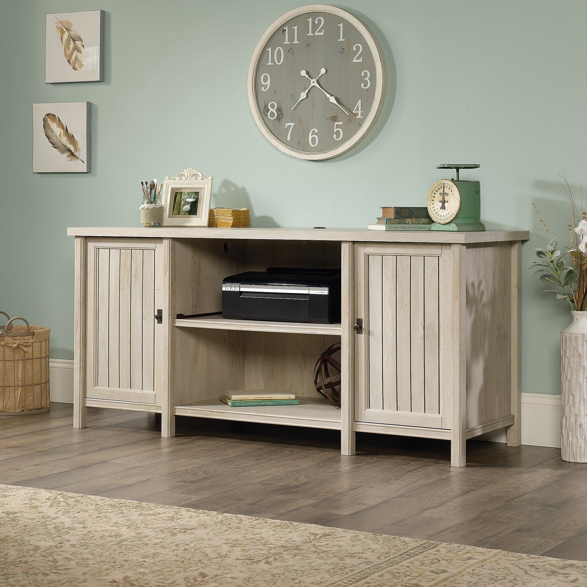 Sauder Costa 30"H Storage Credenza with 3 Shelves, Chalked Chestnut (419959)