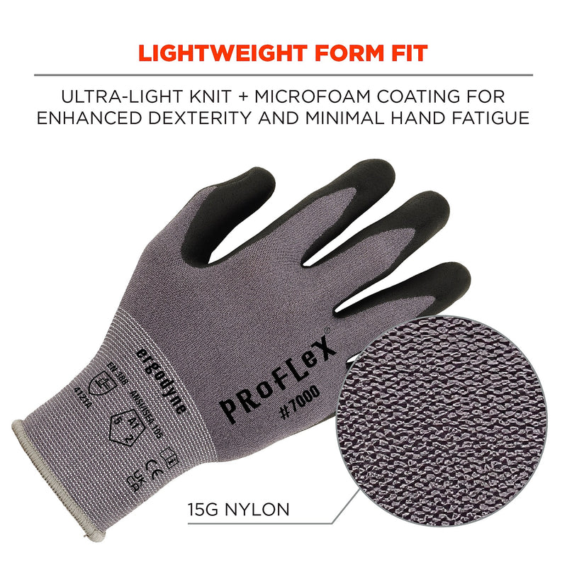 Ergodyne ProFlex 7000 Nitrile Coated Gloves, Microfoam Palm, ANSI Level 5 Abrasion Resistance, Gray, Large, 1 Pair (10374)