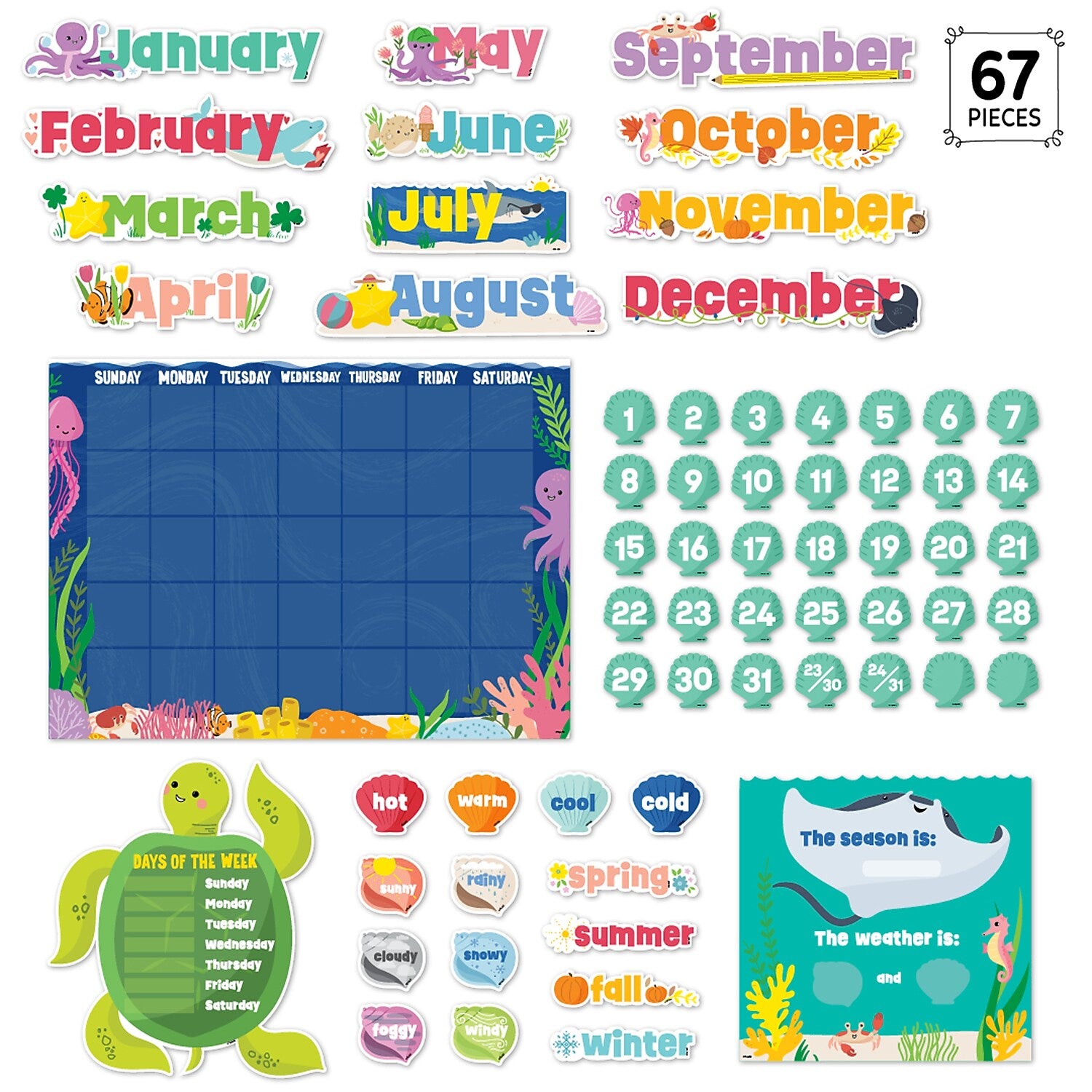 Creative Teaching Press Sea Friends Calendar Set Bulletin Board Set, 67/Set (CTP10992)