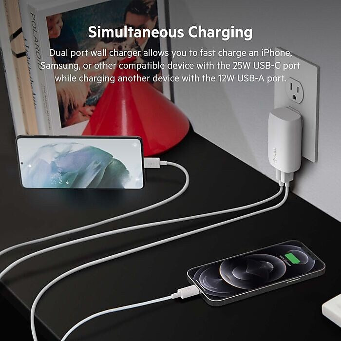 Belkin BOOSTCHARGE USB Type-A/C Universal Dual Wall Charger, White (WCB007dq1MWH-B5)