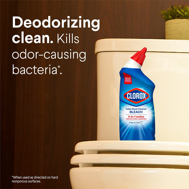 Clorox Disinfecting Toilet Bowl Cleaner with Bleach, Rain Clean Scent, 24 Oz., 2/Pack (00273)