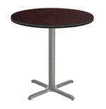 NPS CT Series 36" Round 42" Height Cafe Table, X Base, Grey Frame/Mahogany Top (CTG13636XBPBTMMY)
