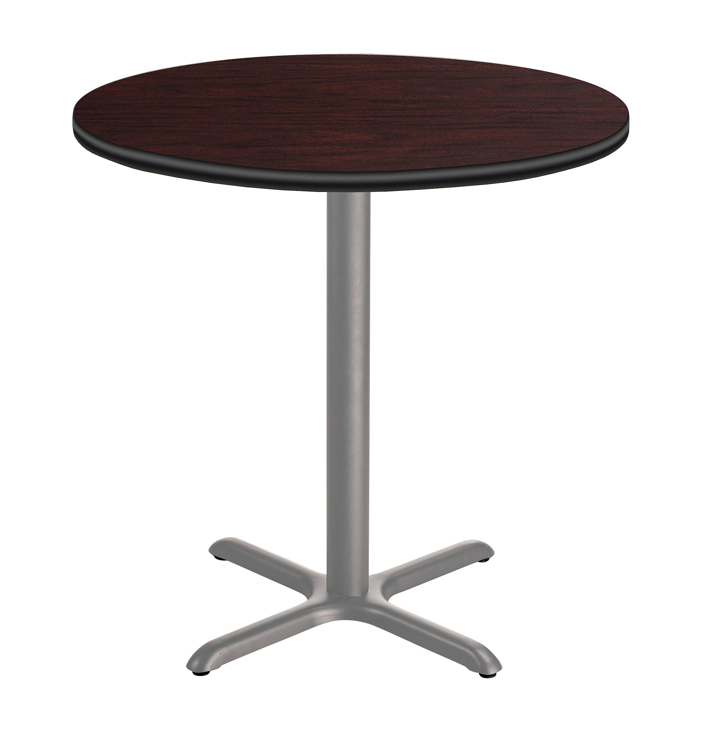 NPS CT Series 36" Round 42" Height Cafe Table, X Base, Grey Frame/Mahogany Top (CTG13636XBPBTMMY)