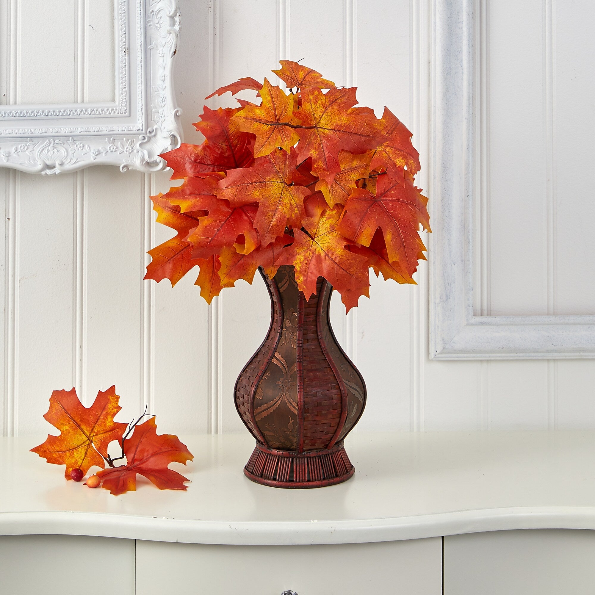 Nearly Natural 24" Autumn Maple Leaf Artificial Plant in Decorative Planter (P1547-OG)