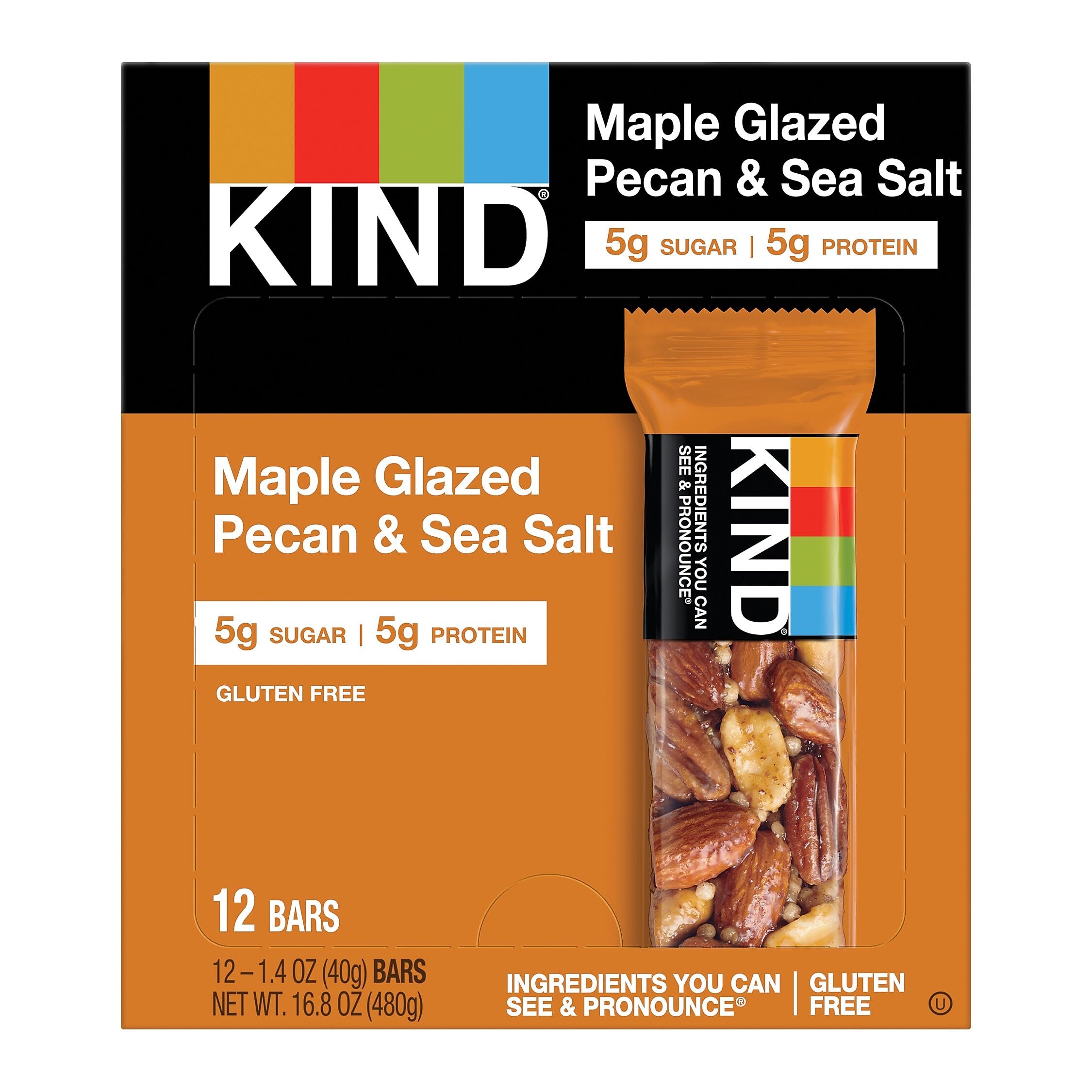 KIND Gluten Free Maple Glazed Pecan & Sea Salt Nut Bar Variety Pack, 1.4 oz., 12 Bars/Box (KND17930)
