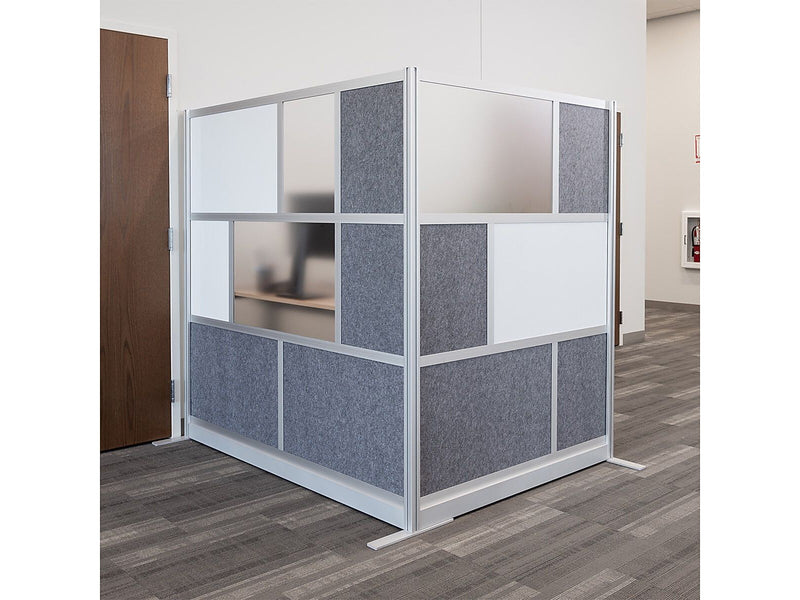 Luxor Workflow Series 6-Panel Freestanding Modular Room Divider System Starter Wall with Whiteboard, 70"H x 53"W, Gray/Silver