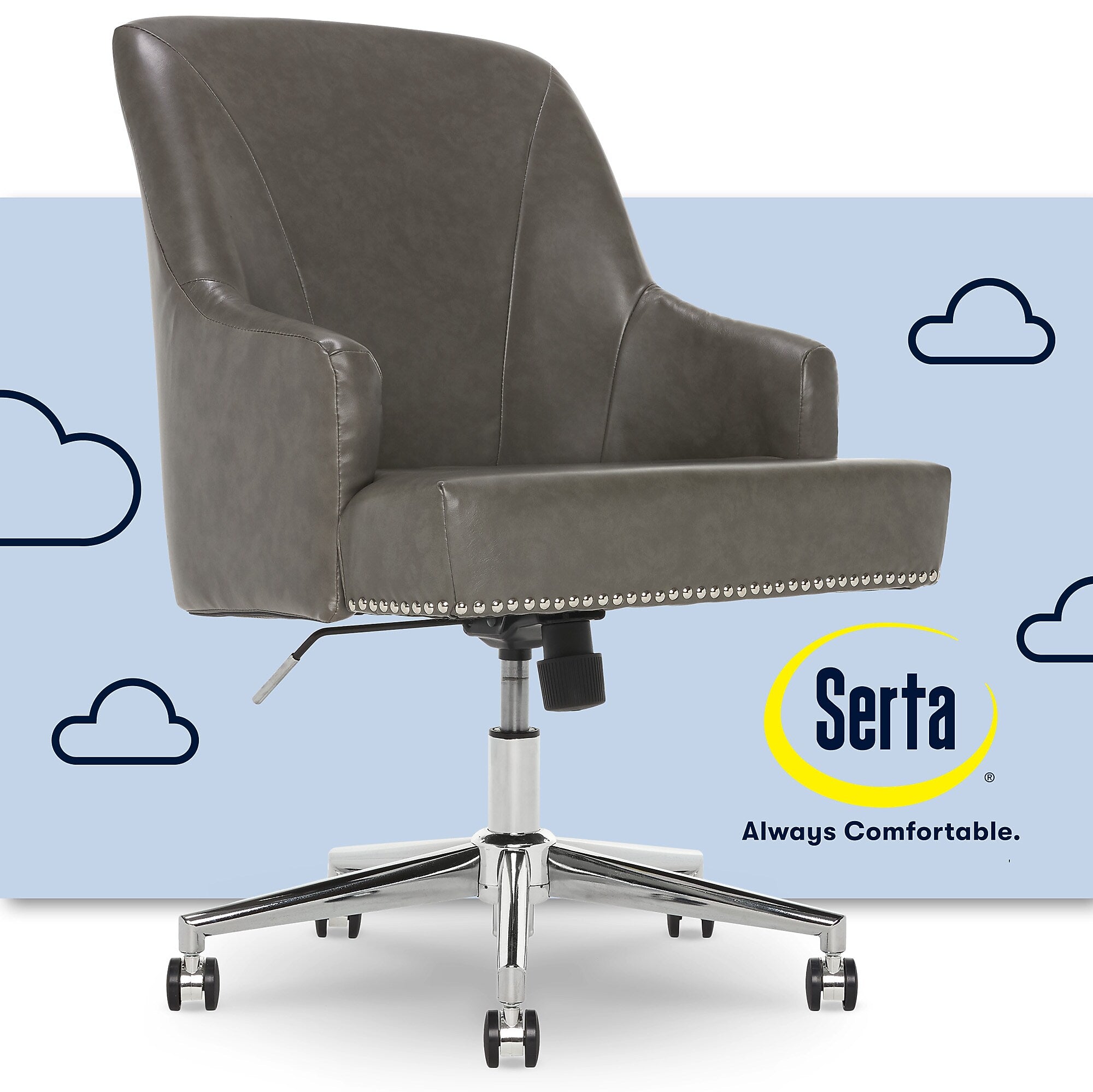 Serta Style Leighton Faux Leather Swivel Home Office Chair, Gray (47925G)