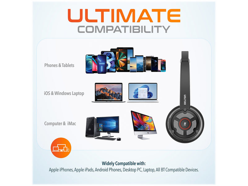 Delton 50X Pro Wireless Noise Canceling Bluetooth Mono Phone & Computer On Ear Headset, USB Type-C (DBTHEAD50X)
