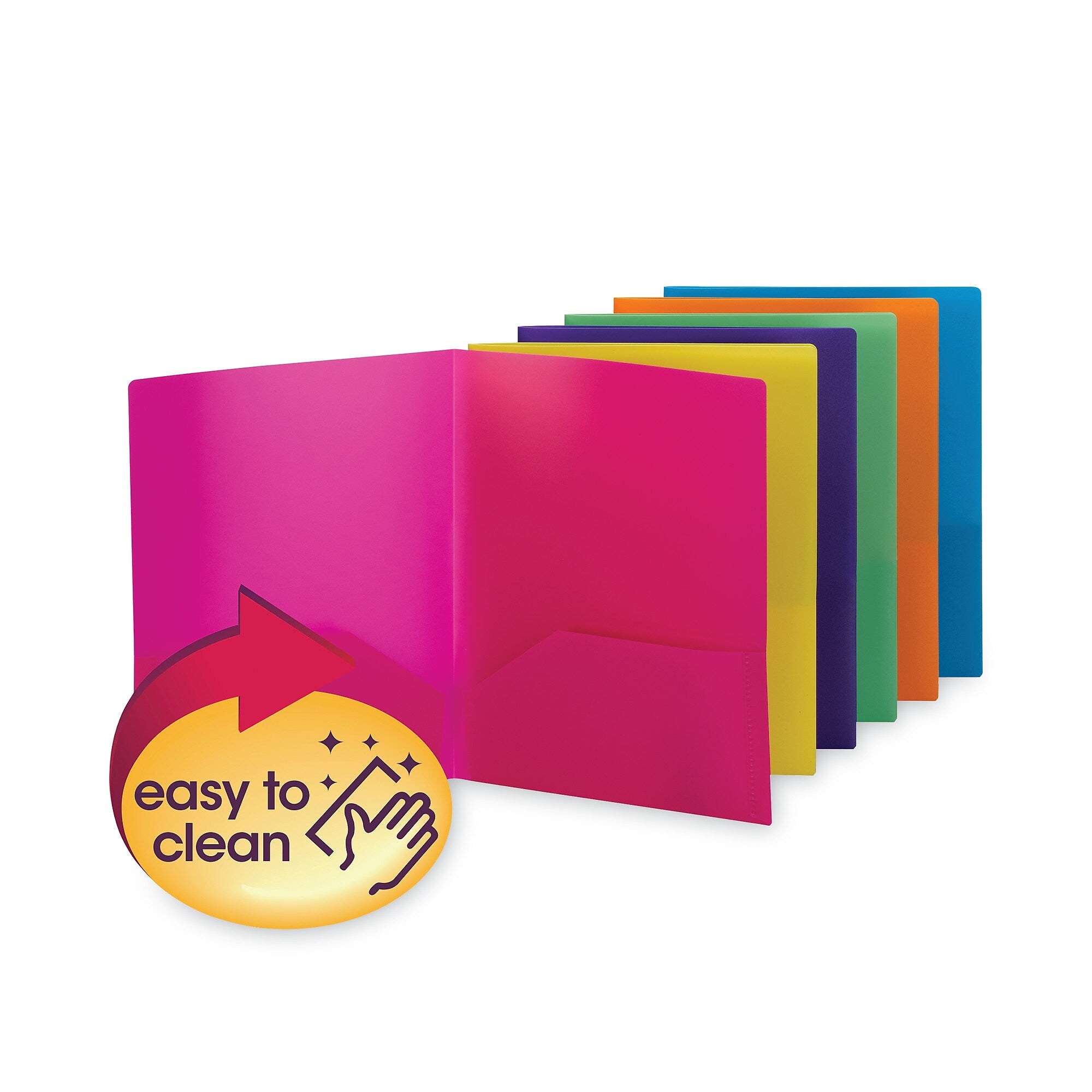 Smead™ Poly Two-Pocket Folders, 100-Sheet Capacity, 11 x 8.5, Assorted, 6/Pack