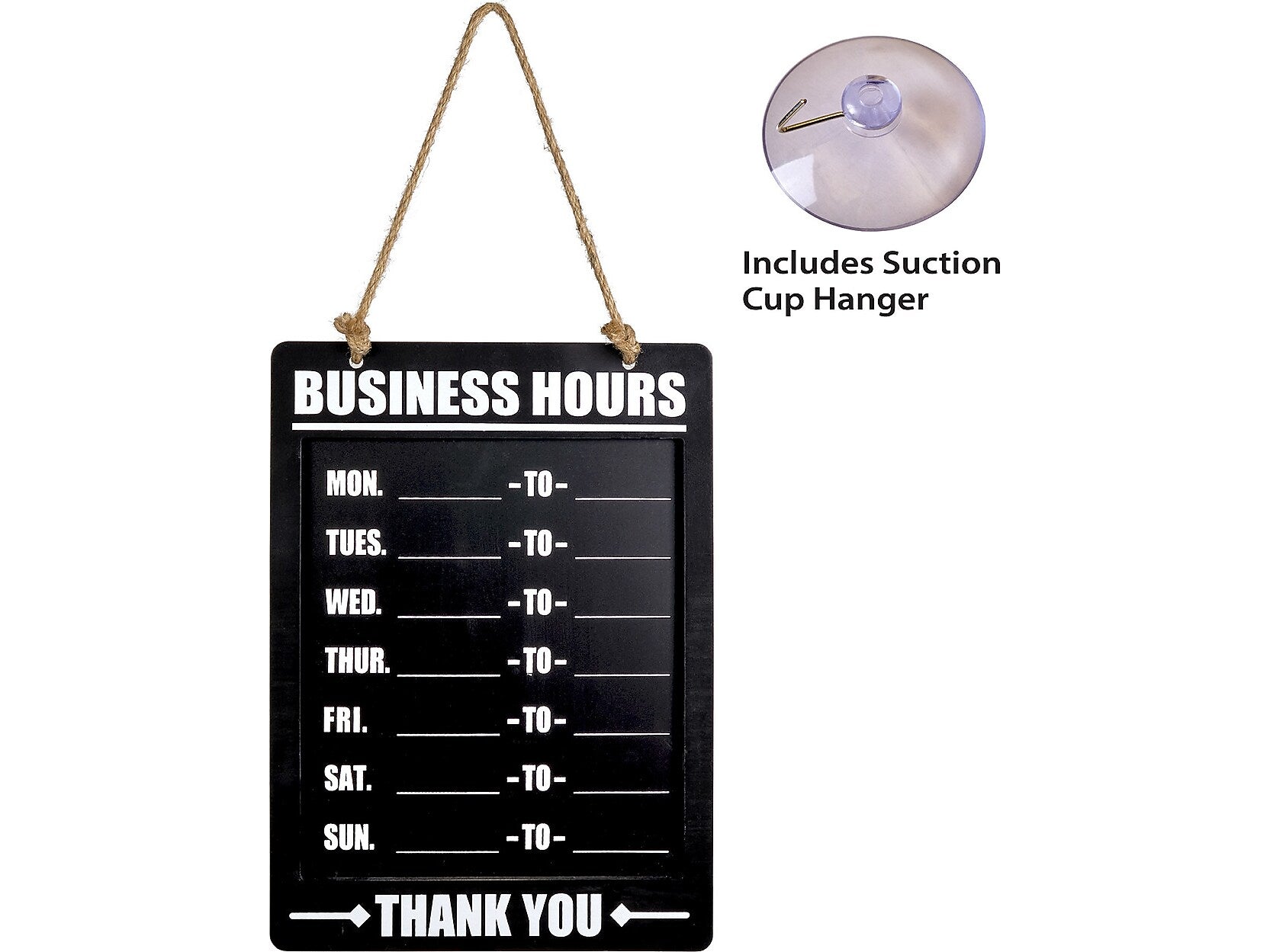 Excello Global Products Business Hours Indoor/Outdoor Hanging Chalkboard, 10" x 13.75", Black (EGP-HD-0311A-S)