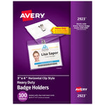 Avery Heavy Duty Clip Style Name Badge Holders, 3" x 4", Clear Landscape Holders, 100/Box (2923)