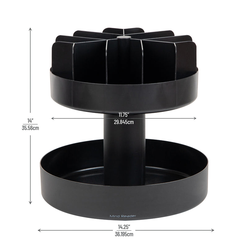 Mind Reader Plastic 2-Tier Snack Tray Carousel Countertop Organizer, Black (SNACKCAR-BLK)