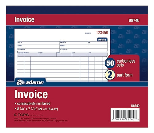TOPS 2-Part Carbonless Invoices, 50 Sets/Book (D8740)