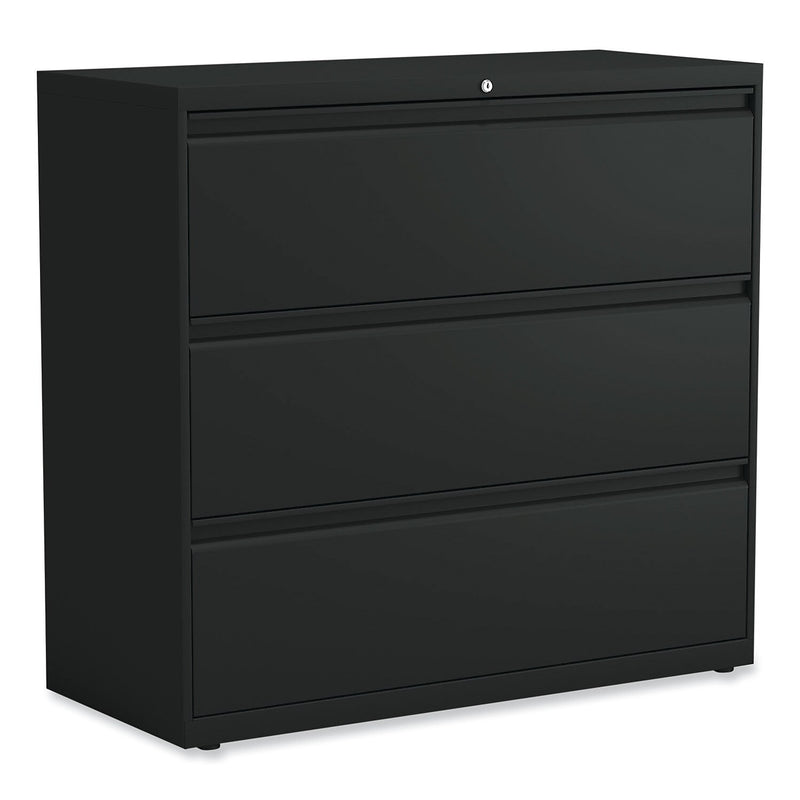 Alera 3-Drawer Lateral File Cabinet, Letter/Legal Size, Lockable, 40.25"H x 42"W x 18.63"D, Black (ALEHLF4241BL)