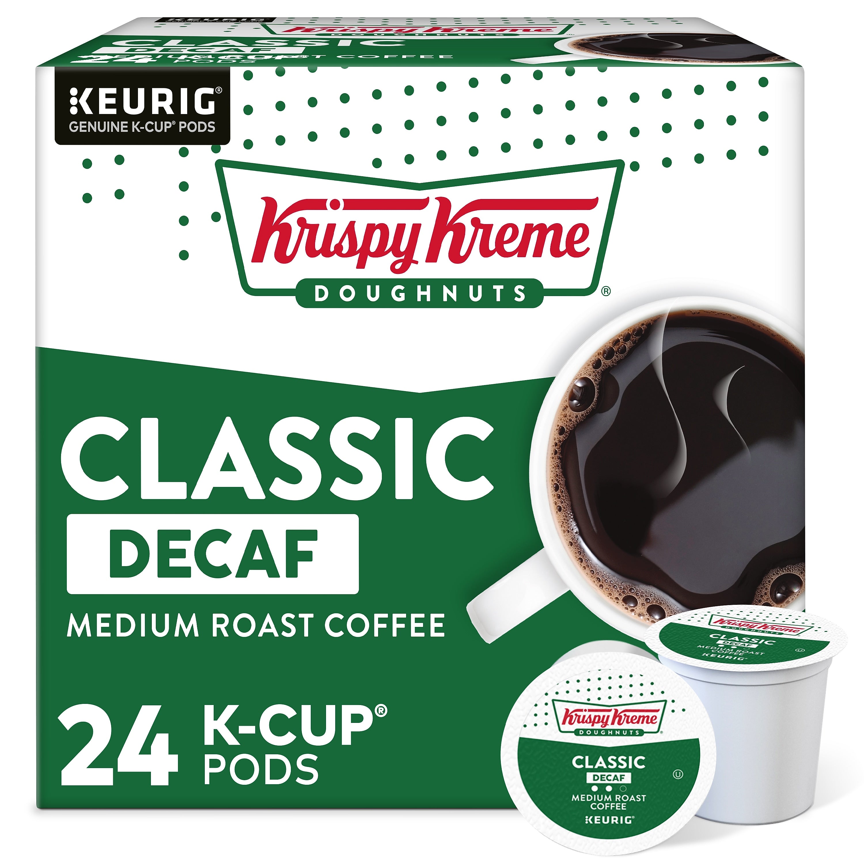 Krispy Kreme Classic Decaf Coffee, Medium Roast, Keurig K-Cup Pods, 24/Box (06111)