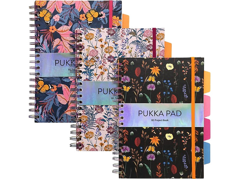 Pukka Pad Bloom 5-Subject Subject Notebooks, 6.9" x 9.8", College Ruled, 100 Sheets, Assorted Colors, 3/Pack (9494-BLM(ASST))