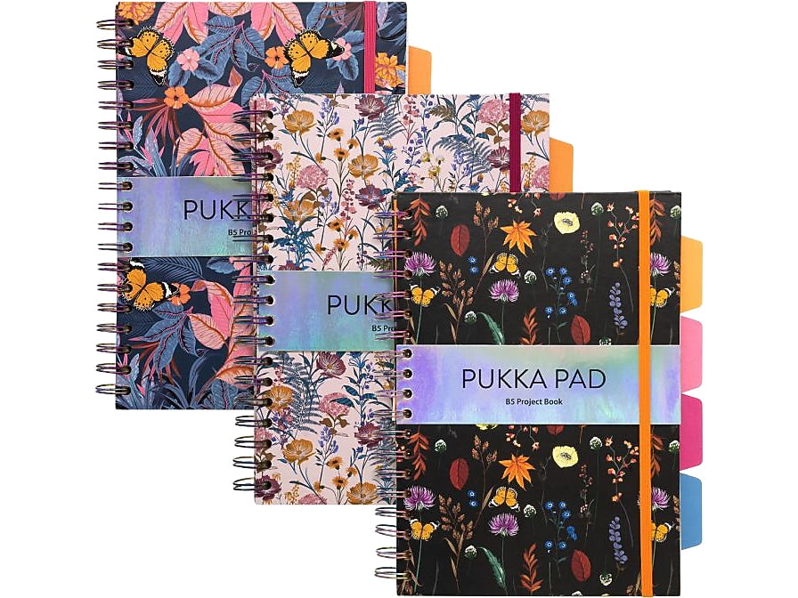 Pukka Pad Bloom 5-Subject Subject Notebooks, 6.9" x 9.8", College Ruled, 100 Sheets, Assorted Colors, 3/Pack (9494-BLM(ASST))