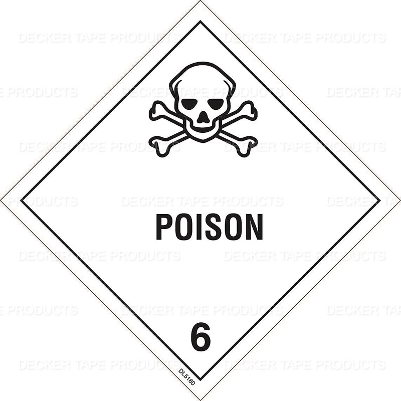 Decker Tape "Poison 6" Label, 4" x 4", 500/Roll (DL5180)
