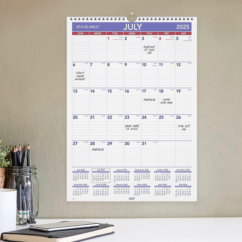 2025-2026 AT-A-GLANCE 12" x 17" Academic Monthly Wall Calendar, Purple/Red (PMA2-28-26)