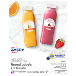 Avery Waterproof Laser/Inkjet Round Labels, 2 1/2" Dia, White, 72 Labels/Pack (22856)