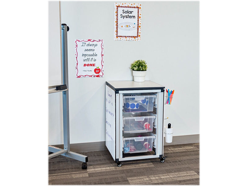 Luxor Mobile 3-Section Modular Classroom Storage Cabinet, 28.75"H x 18.2"W x 18.2"D, White (MBS-STR-11-3L)