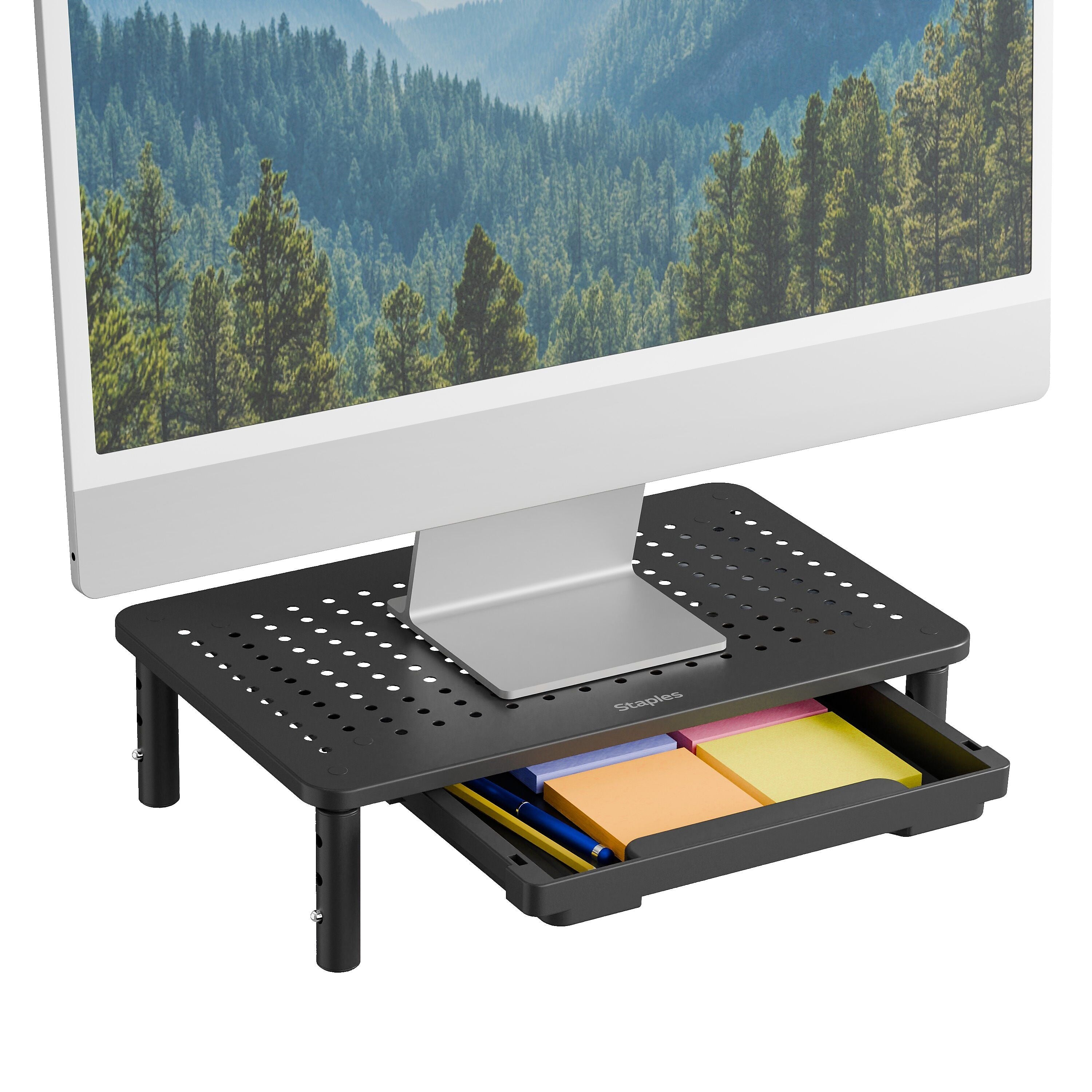 Staples TECH Adjustable Monitor Stand with Drawer, Black (ST62819-CC)