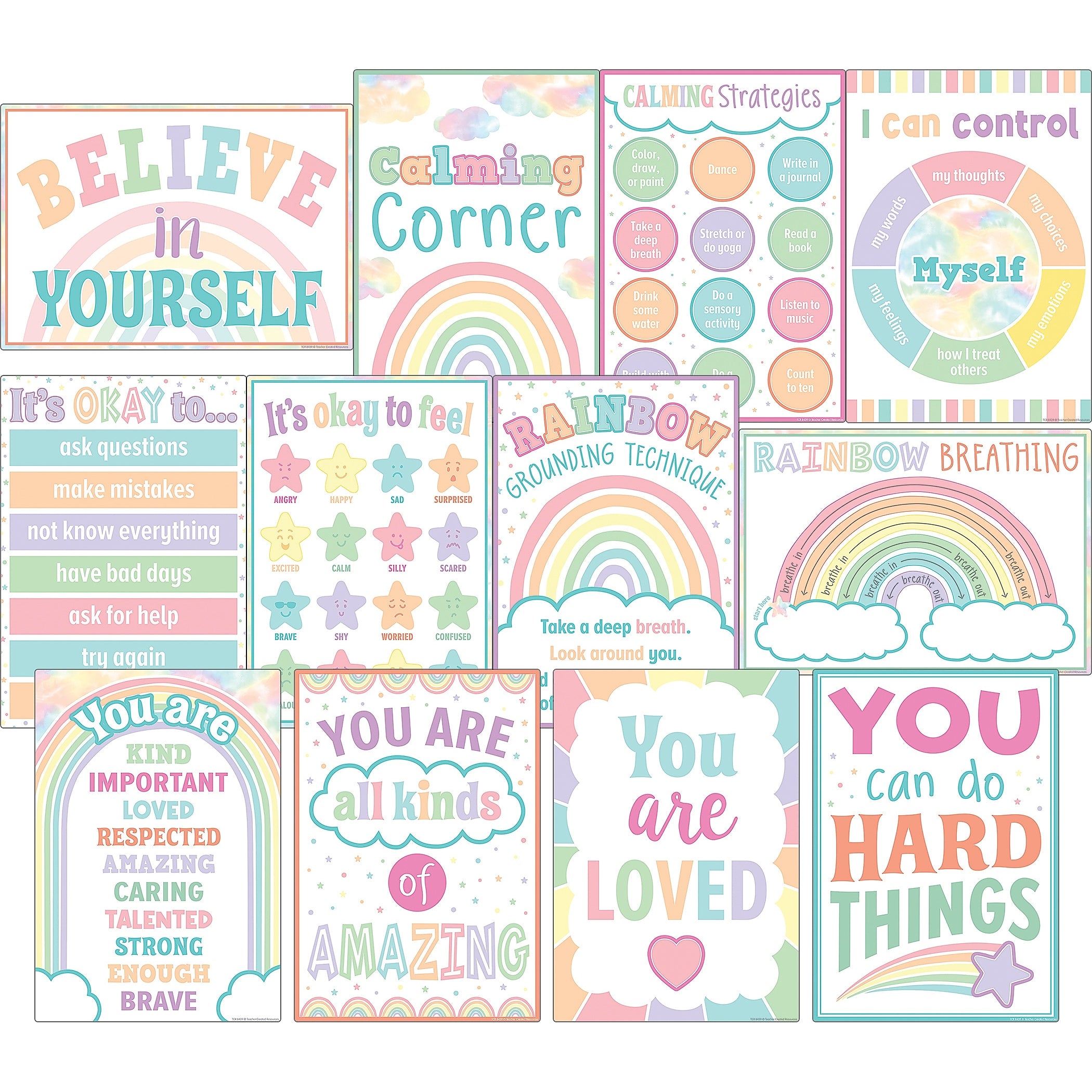 Teacher Created Resources Pastel Pop Calming Strategies Small Poster, 12/Set (TCR8439)