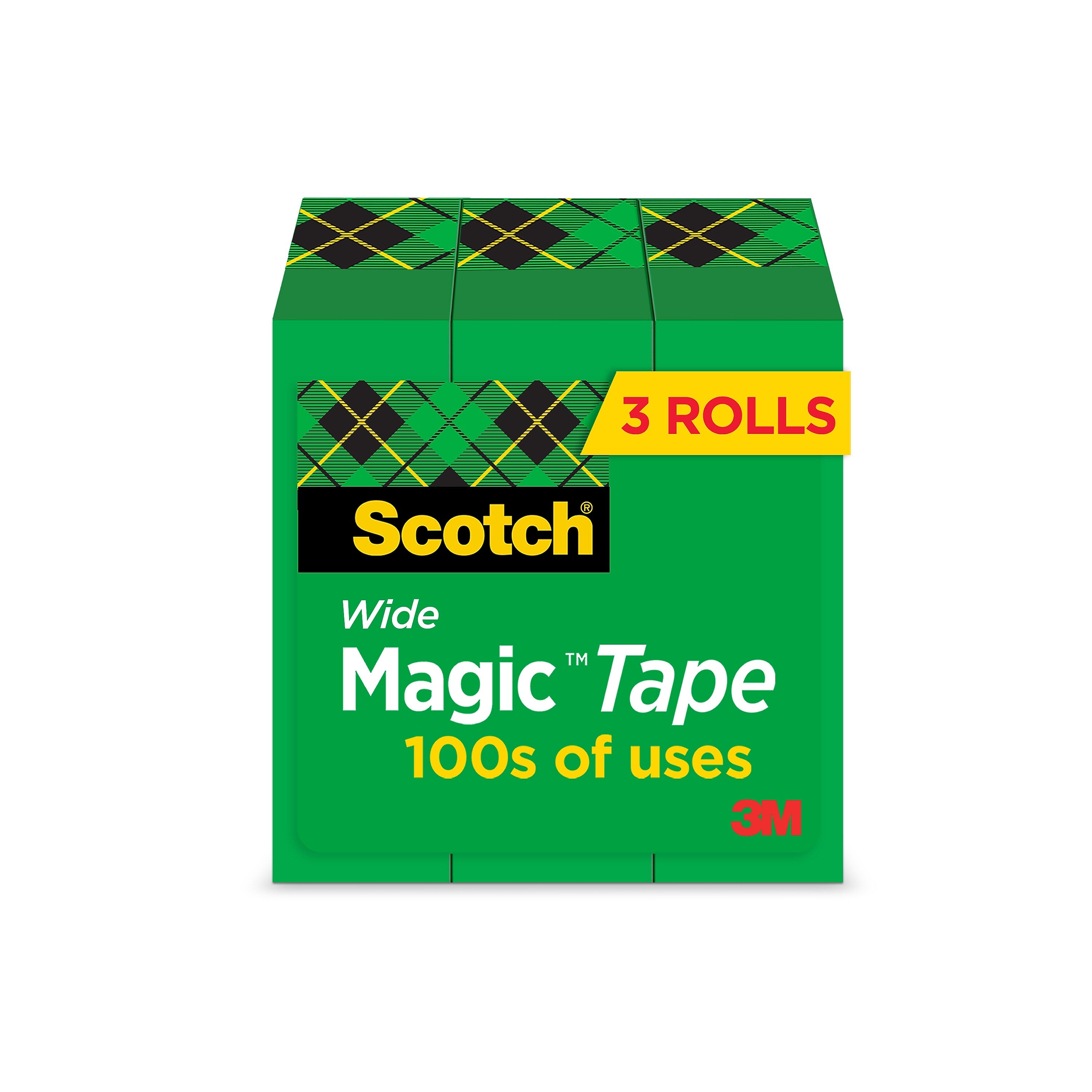 Scotch Magic Invisible Clear Tape Refill, 1" x 72 yds., 3" Core, Clear, 3 Rolls/Pack (810-72-3PK)