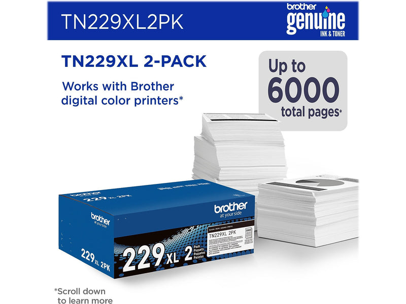 Brother TN229XL Black High Yield Toner Cartridge, 2/Pack (TN229XL2PK)