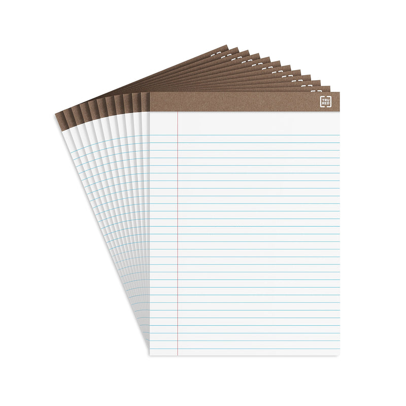 TRU RED™ Notepads, 8.5" x 11.75", Wide Ruled, White, 50 Sheets/Pad, Dozen Pads/Pack (TR58185)