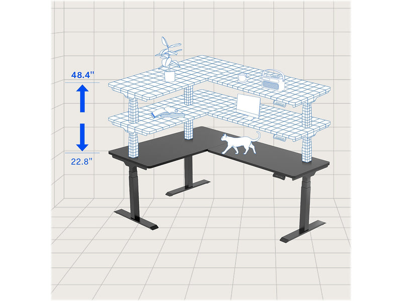FlexiSpot E7 76"W Electric L-Shaped Adjustable Standing Desk, Black (E7LB557624BLK)
