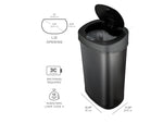 Nine Stars Stainless Steel Sensor Trash Can, 13.2-Gallon, Black (DZT-50-9BK)