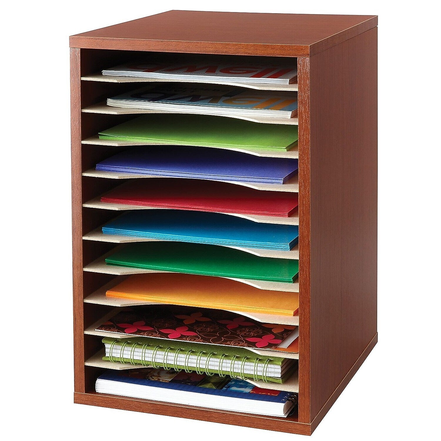 Safco® 9419 Wood Desktop Sorter, 11 Compartment, Cherry