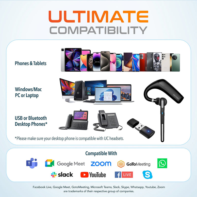 Delton 90X Ultralight Executive Wireless Noise Canceling Bluetooth Headset (DBTHEAD90XBTDL)