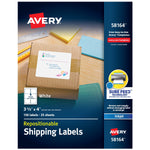 Avery Repositionable Inkjet Shipping Labels, 3-1/3" x 4", White, 150 Labels/Pack (58164)