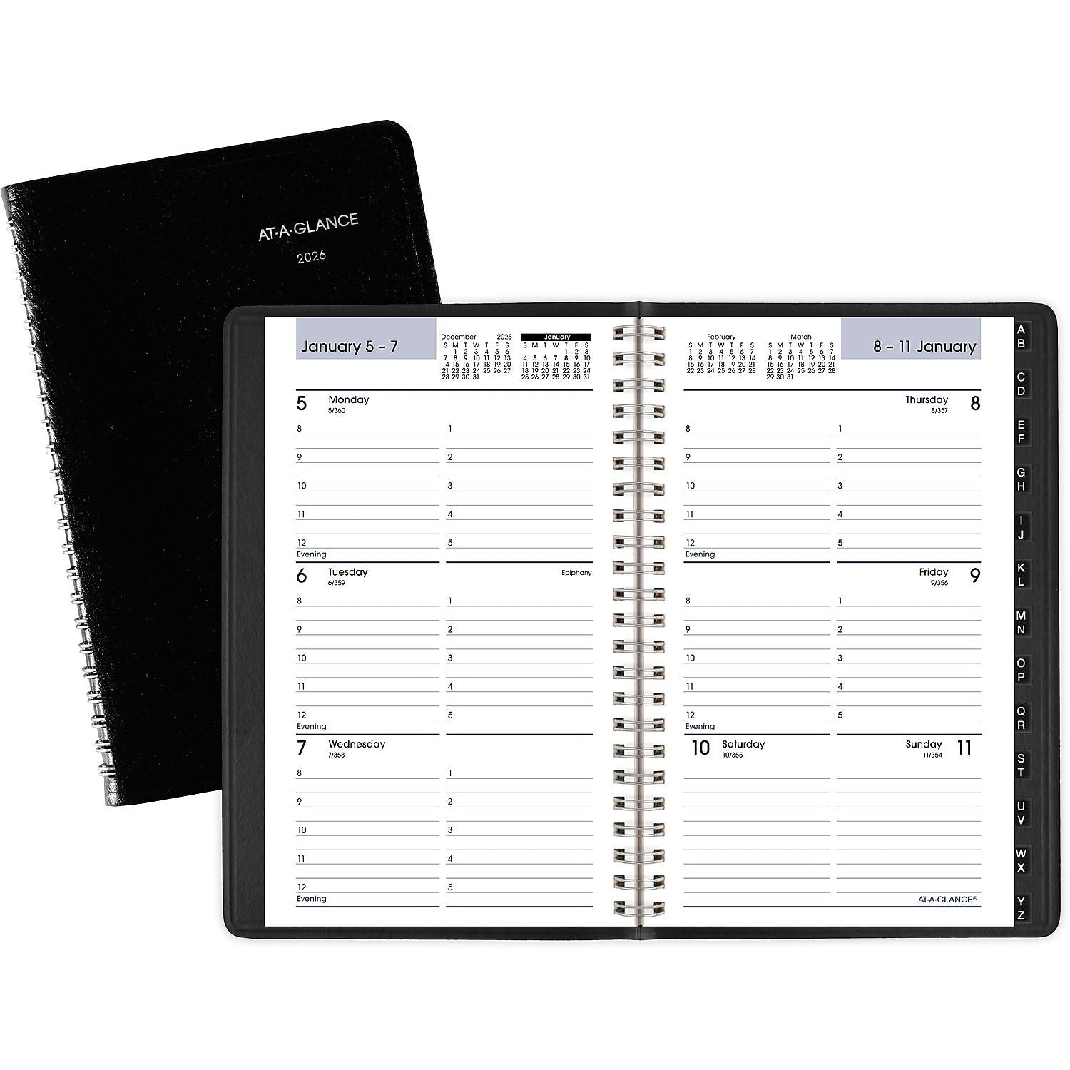 2026 AT-A-GLANCE DayMinder 5" x 8" Weekly Appointment Book, Faux Leather Cover, Black (G210-00-26)