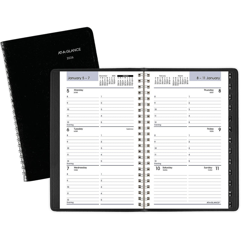 2026 AT-A-GLANCE DayMinder 5" x 8" Weekly Appointment Book, Faux Leather Cover, Black (G210-00-26)