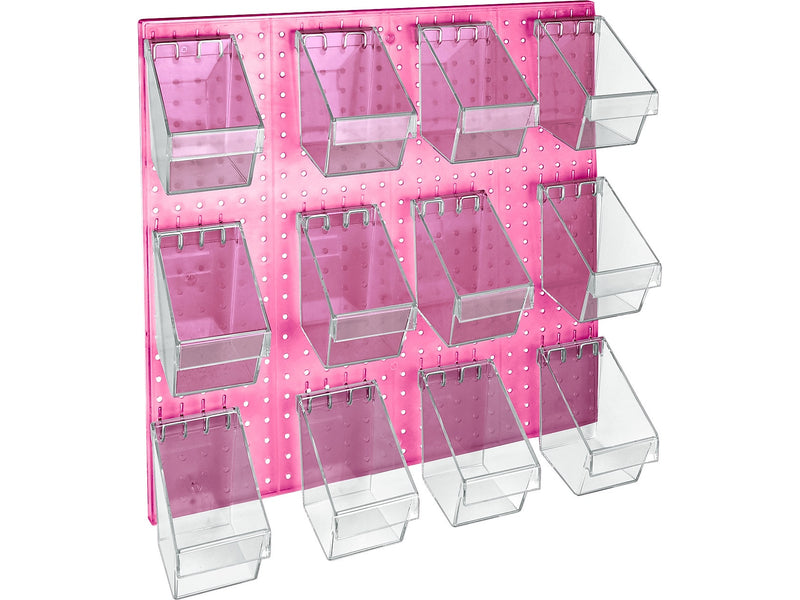 Azar 24" x 24" Pegboard 12 Mini Bucket Accessory Organizer Kit, Pink, Each (700685-PNK)