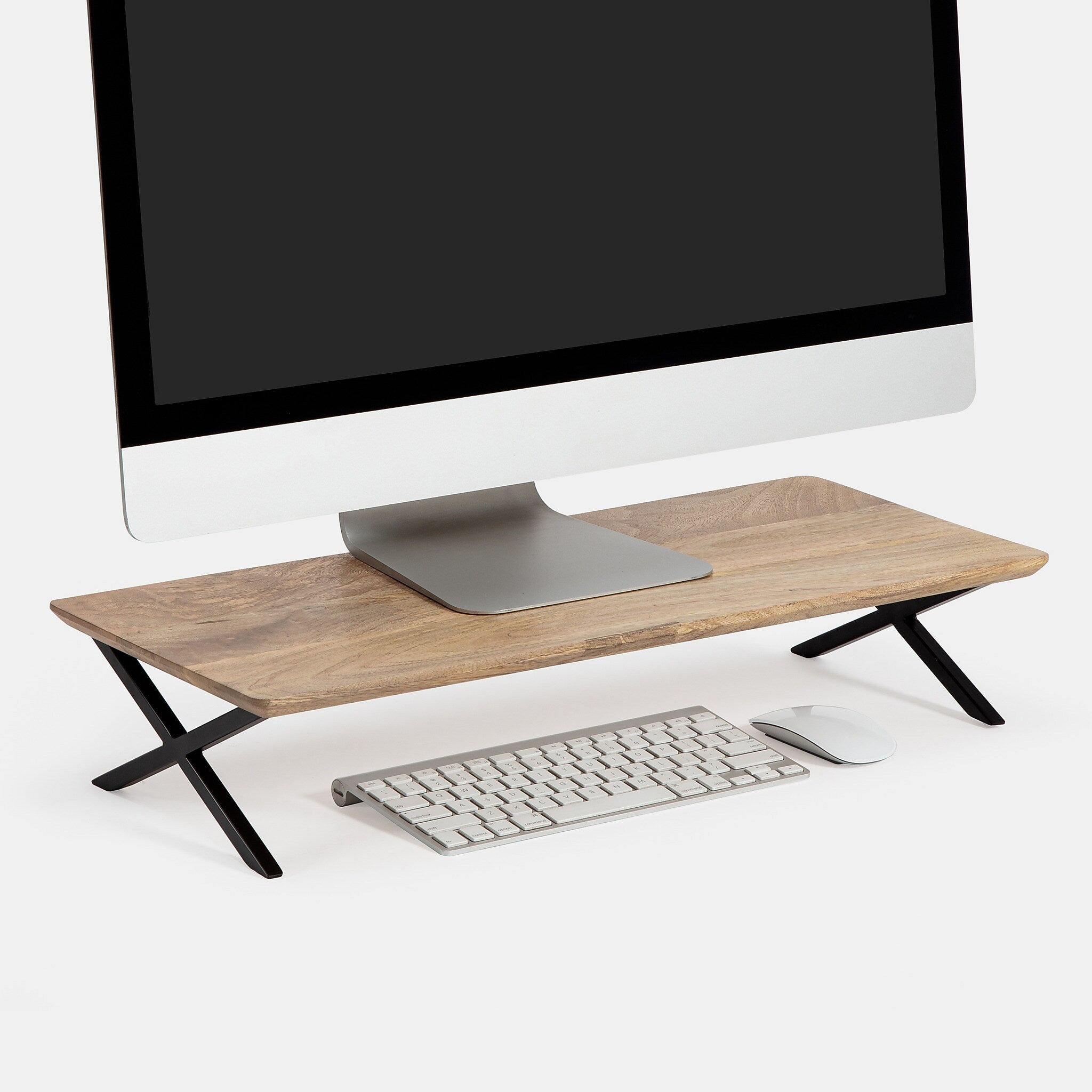 Anji Mountain Mango Wood & Metal Monitor Stand, Up to 32" Monitor, Natural (MS-MNG-04BLK)