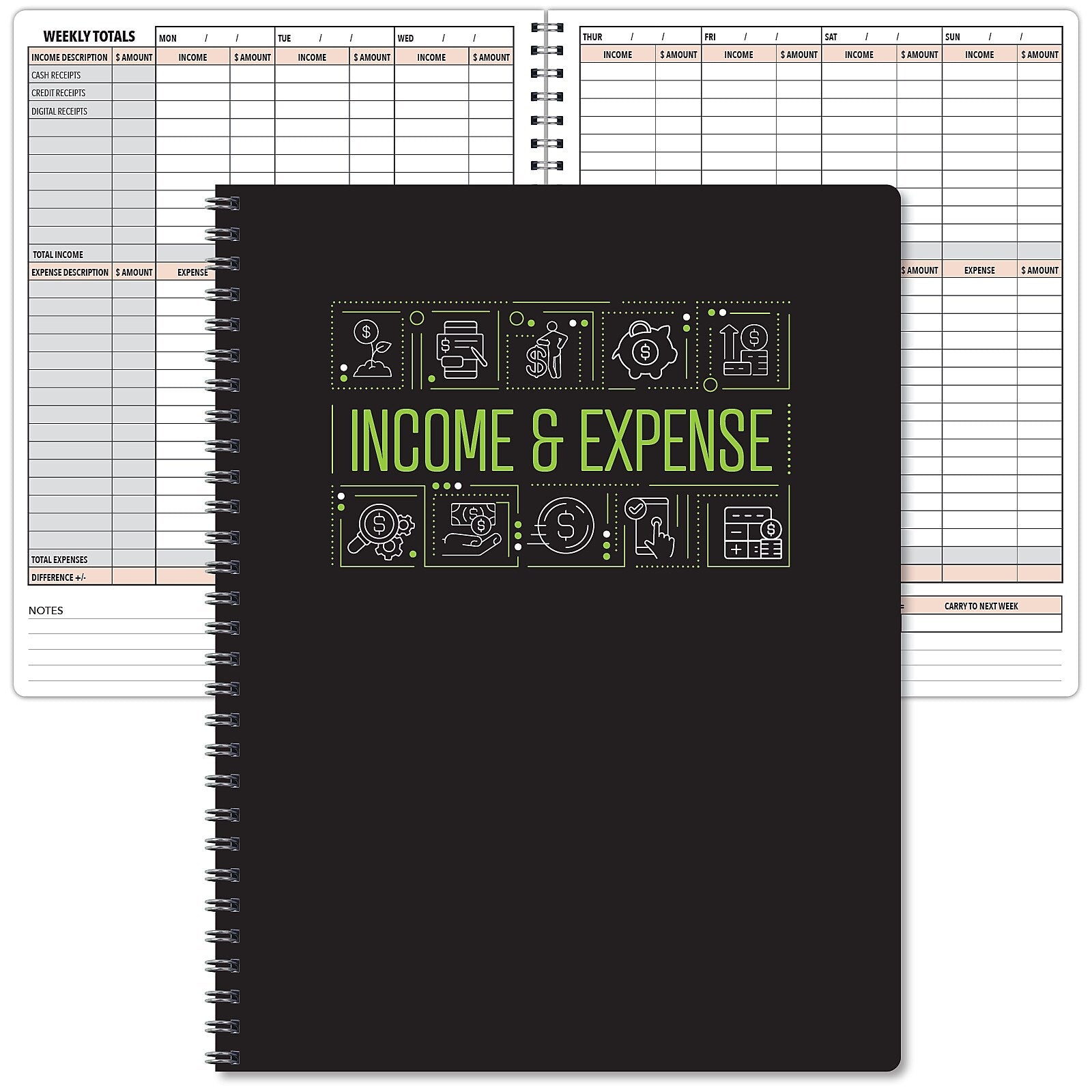 Global Printed Products Income & Expense Accounting Journal, 8.5" x 11", Black/Green, (GPP-0115)