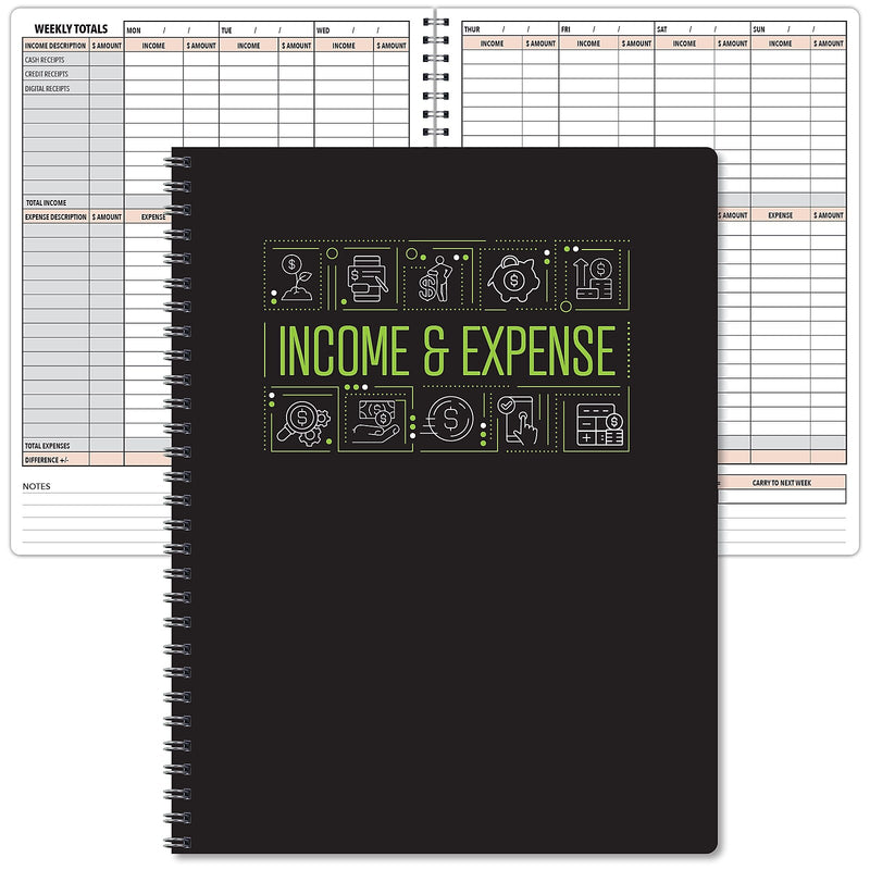 Global Printed Products Income & Expense Accounting Journal, 8.5" x 11", Black/Green, (GPP-0115)