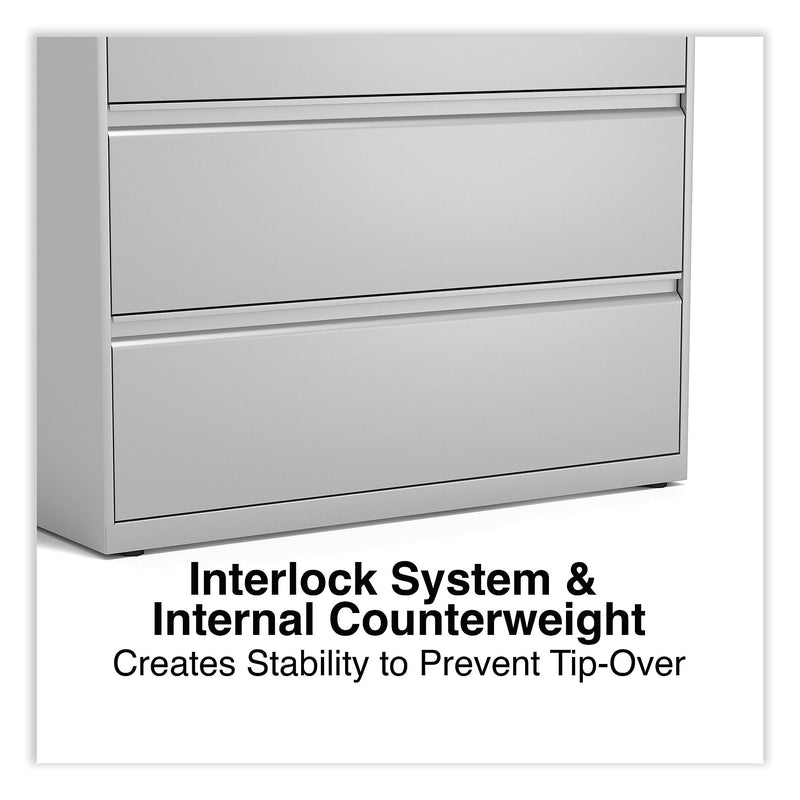 Alera 3-Drawer Lateral File Cabinet, Letter/Legal Size, Lockable, 40.25"H x 42"W x 18.63"D, Light Gray (ALEHLF4241LG)