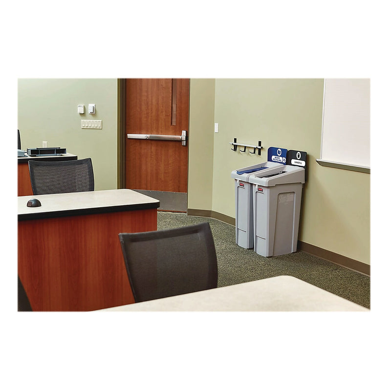 Rubbermaid Commercial Slim Jim Single-Stream Landfill Recycling Station Kit, 23 Gallon, Gray/Black (2185053)