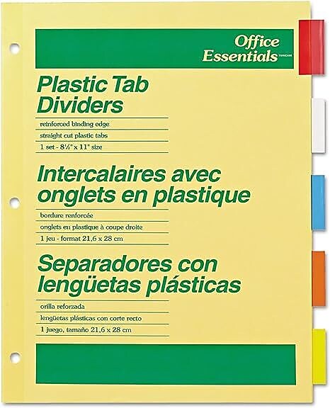 Office Essentials Insertable Paper Dividers, 5 Tabs, Multicolor (11465)