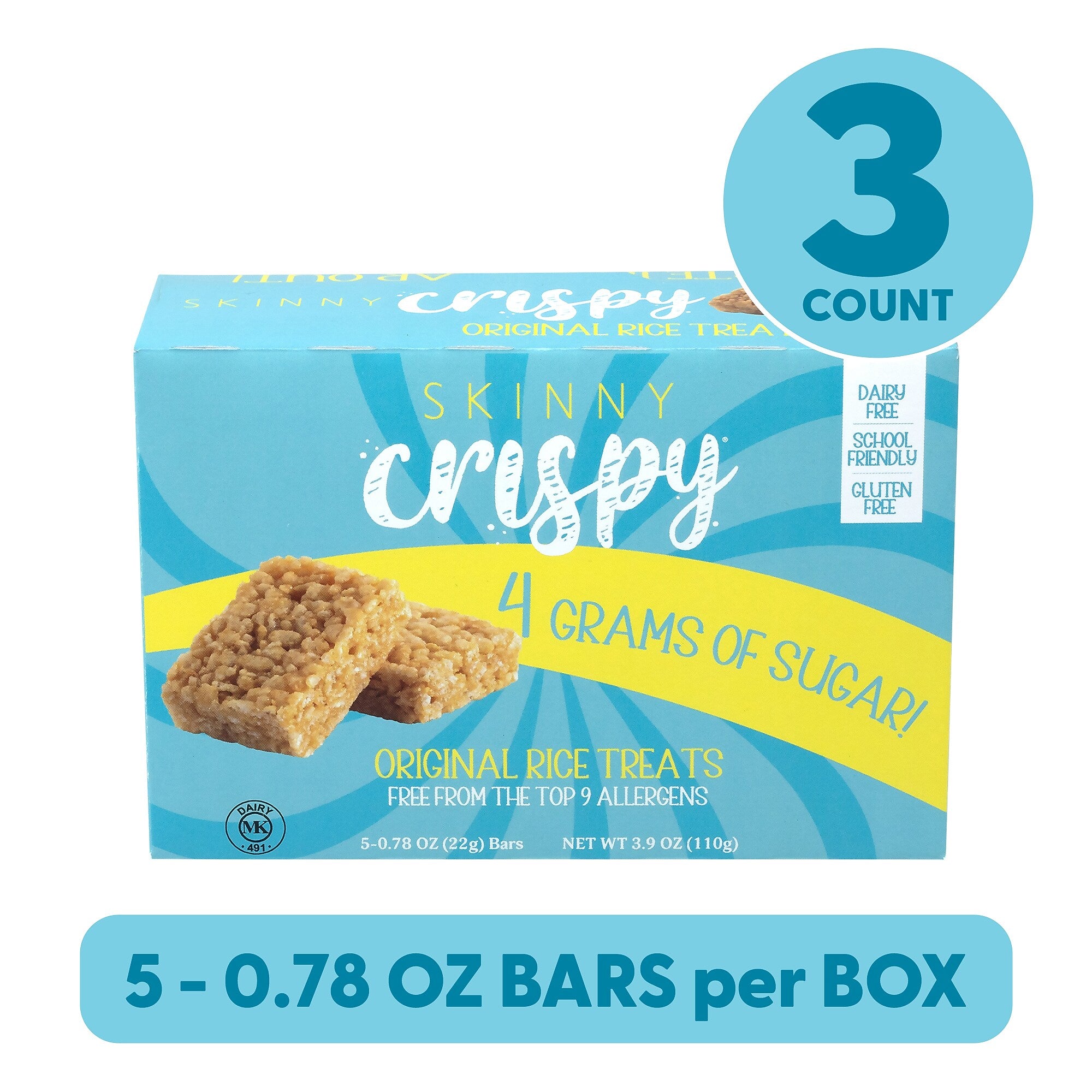Skinny Crispy Gluten Free Vanilla Marshmallow Rice Treat, 3.9 oz., 5 Bars/Box, 3 Boxes/Pack (600-04176)