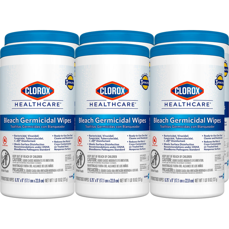 Clorox Healthcare Bleach Germicidal Wipes, 70 Wipes/Container, 6/Carton (CLO35309CT)