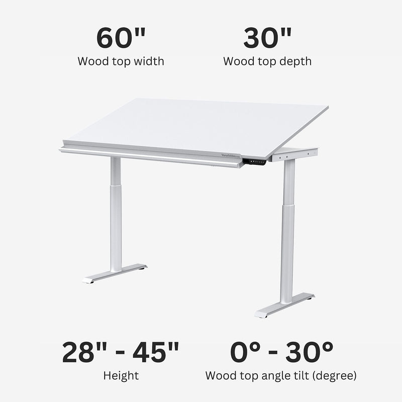 VersaDesk PowerLift 60"W Electric Adjustable Drafting Table, White (PEDT60-WW-APP)