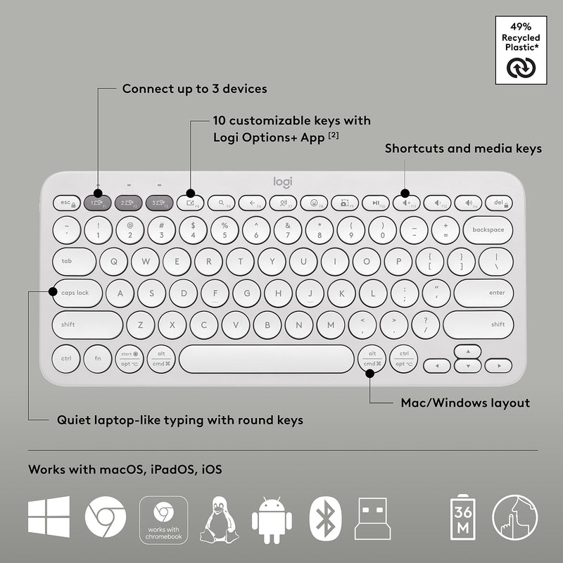 Logitech Pebble 2 Wireless Keyboard and Optical Mouse Combo, Tonal White (920-012198)