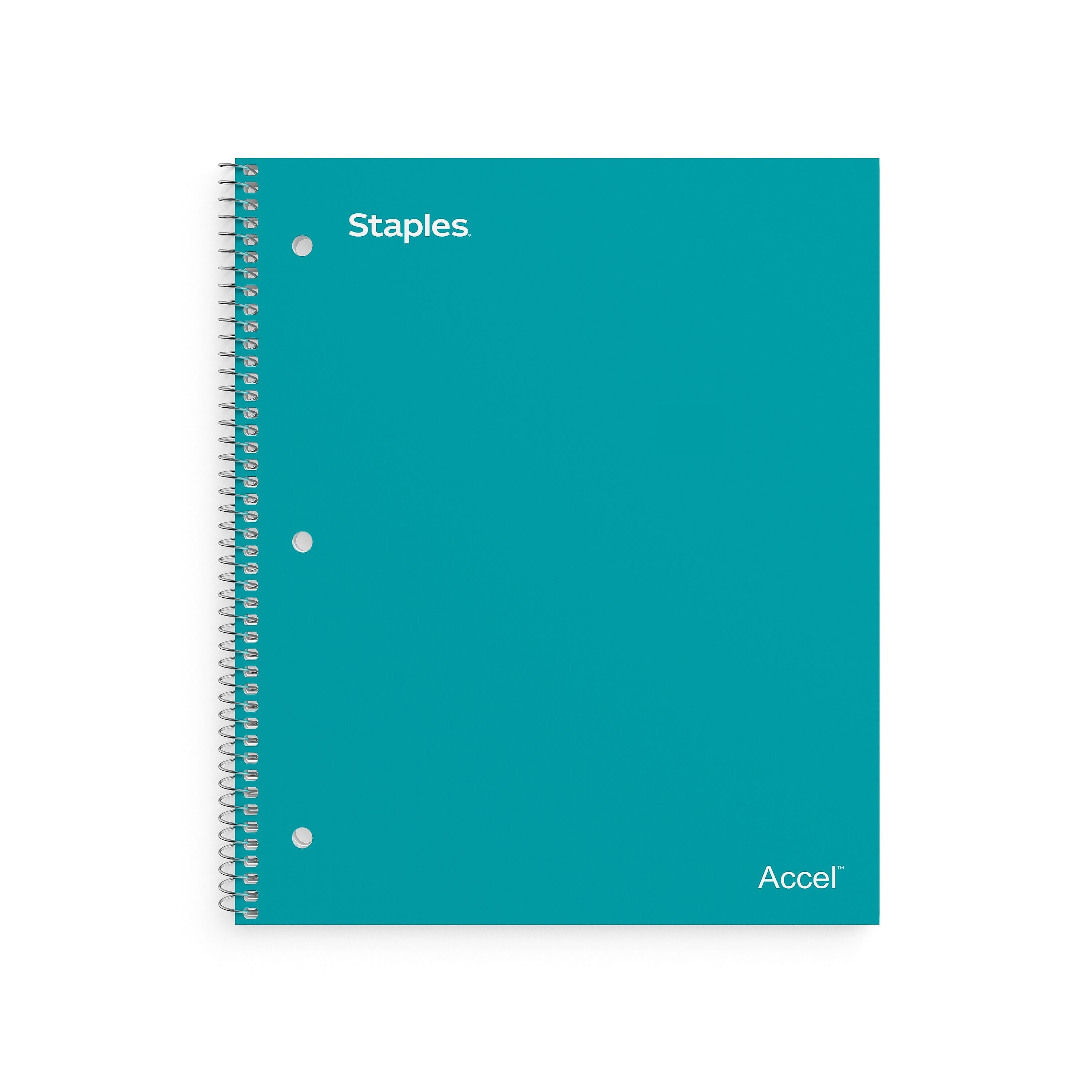 Staples Accel 1-Subject Notebook, 8.5" x 11", College Ruled, 100 Sheets, Teal (ST20955D)